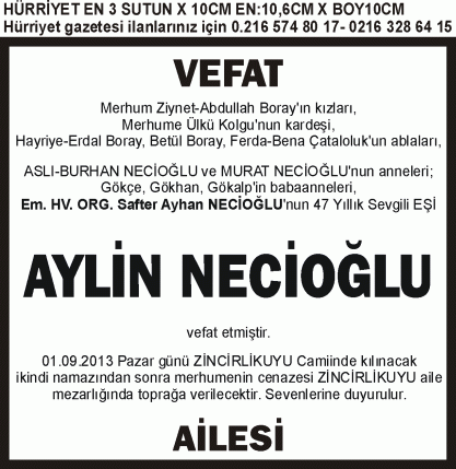 cenaze ilanı örneği hürriyet gazetesi 3sutun 10cm