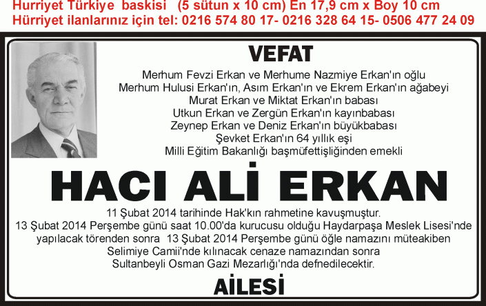 ölüm ilanı örneği hürriyet gazetesi 5 sütun 10cm